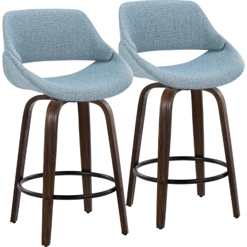 Fabrico 26" Counter Stool in Walnut Glazed Wood & Blue Noise Fabric w/ Black Footrest (Set of 2)